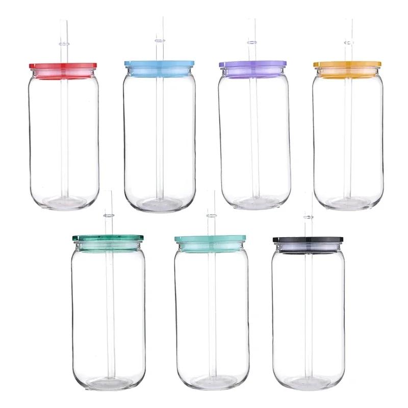 475ml 16oz Transparenter Plastikbecher mit Auslaufsicheren Deckeln Strohhalmen Ersatzdeckeln für Dosenförmige Eiskaffeebecher Niedlicher Tumbler-Becher