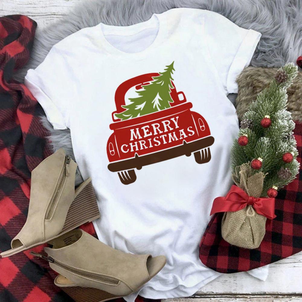 Christmas Reindeer Tshirt Loose Truck Christmas Tree Tshirt Durable Men Women Unisex Casual Tshirt Daily Travel Streetwear