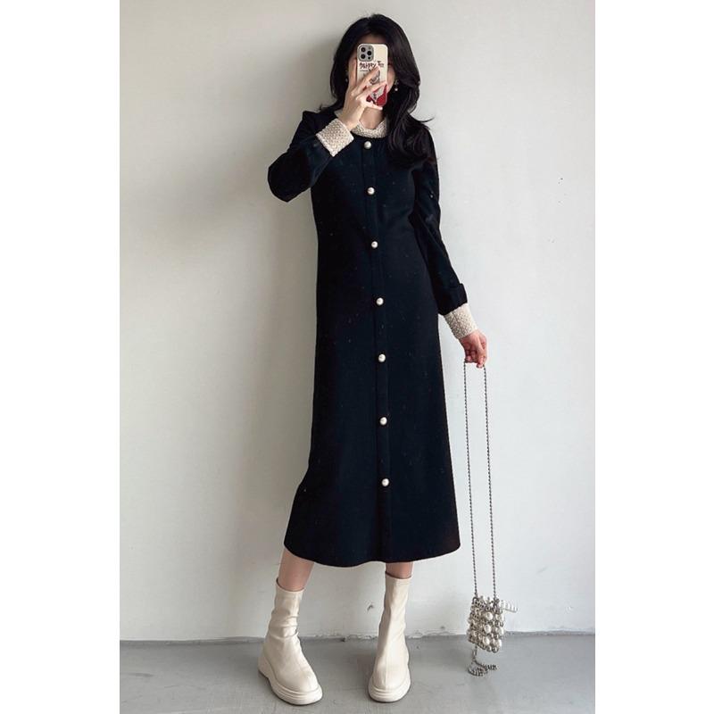 Winter Femininity Socialite High Sense Cold Imperial Sister Rich Daughter Black Bottoming Dress