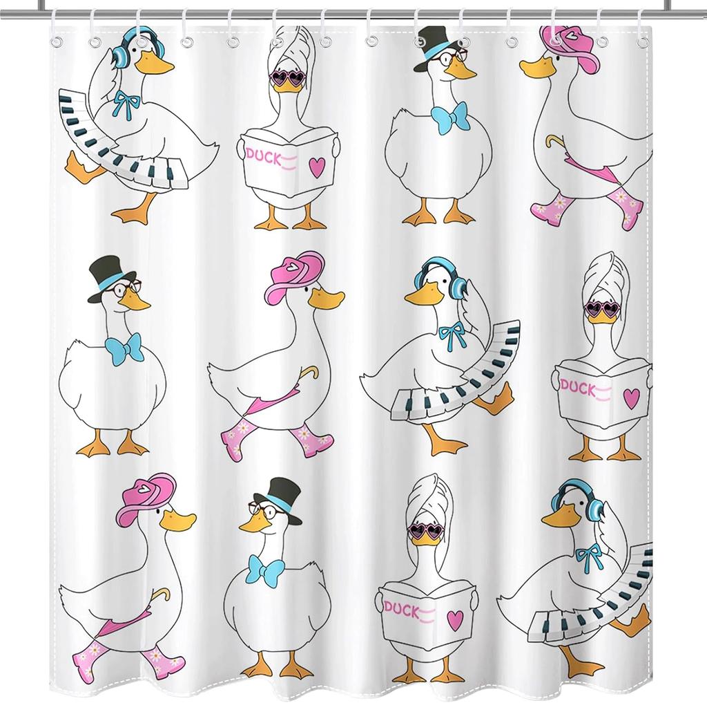 Cute Duck Shower Curtain, Silly Goose Funny Shower Curtain for Silly Goose Decor Waterproof Fabric Washable Farmhouse Bathroom