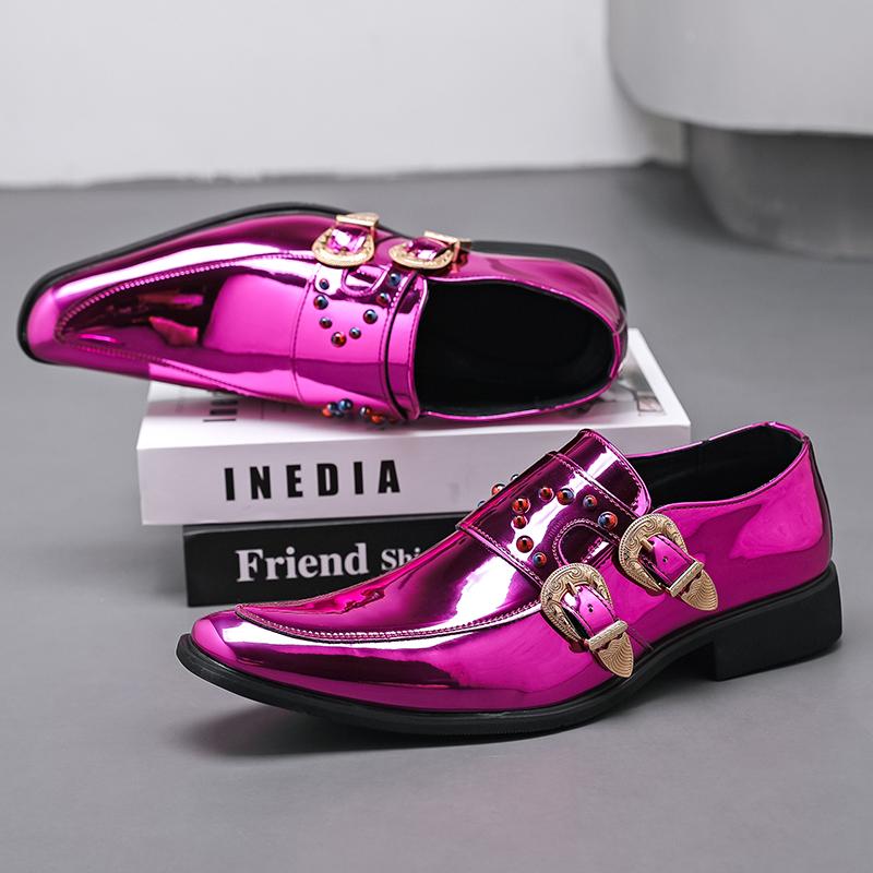 Fashion Luxury Designer Men's Chelsea Shoes Purple Pointed Toe Double Buckle Leather Shoes Casual Stage Party Wedding Shoes For Women