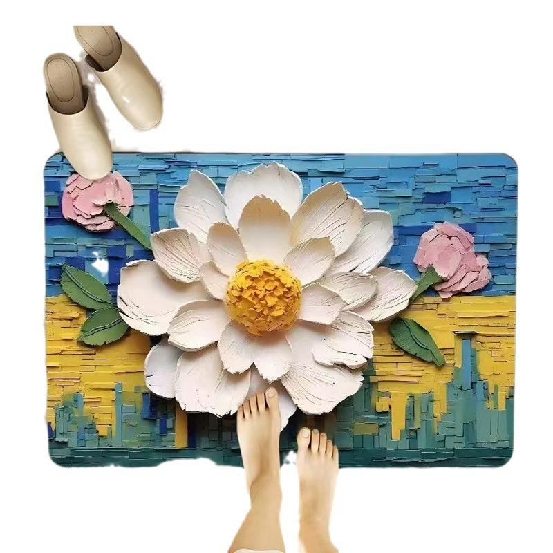 3d Three-dimensional Flower Bathroom Absorbent Floor Mat Soft Diatom Mud Kitchen Floor Mat Toilet Door Quick-drying Non-slip Door Mat