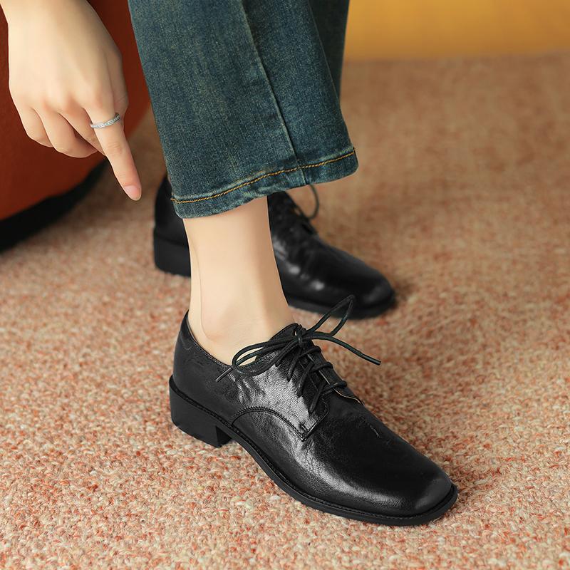 Basic Women Pumps Round Toe Mature Genuine Leather Office Lady Shoes Woman Lace-Up Thick Heels 2024 Spring Summer New Boots