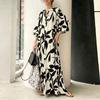 ZANZEA Women Boho Print Loose Casual Round Neck 3/4 Sleeve Long Dress