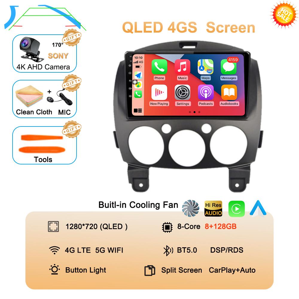 Android 14 Car Radio Multimedia Player For MAZDA 2 Mazda2 2007 2008 2009 2010 2011 2012 2013 2014 GPS Navi 2 Din Autoradio QLED