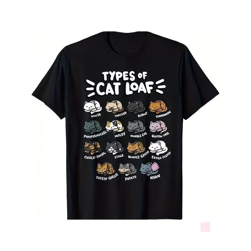 Fun Cat Breed TShirt Humorous Kitten Pattern Loose Short Sleeve Shirt Casual Round Neck Design Exclusive for Cat Lovers