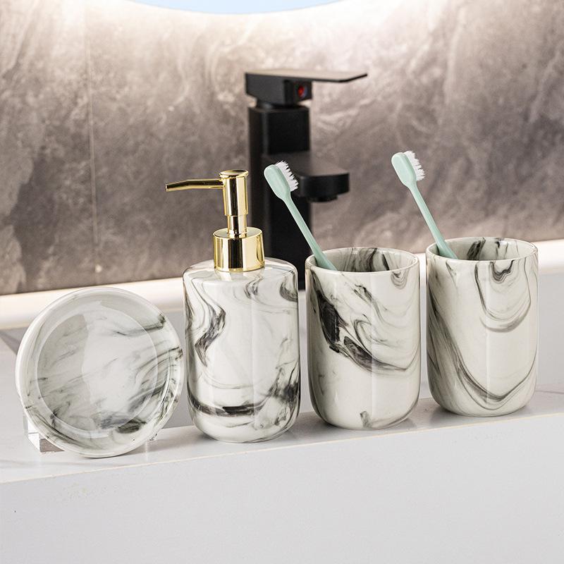 Kreative Tuschekeramik Lotionflasche Zahnbürstenbecher Seifenschale Badezimmerzubehör Moderner Seifenspender Mundspülbecher für Paare Geschenk