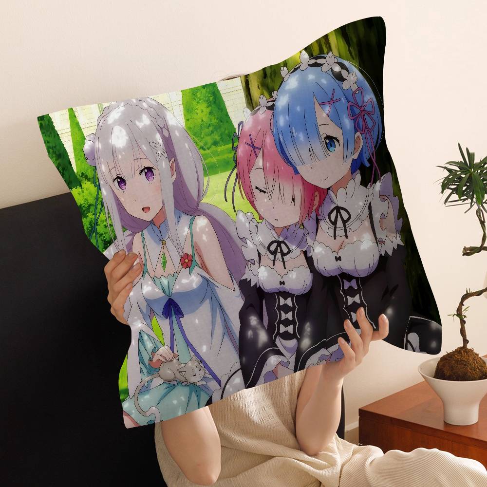 Anime Re Zero Cushion Cover Inches Farmhouse Decor Home Throw Pillow Covers for Couch Decorations