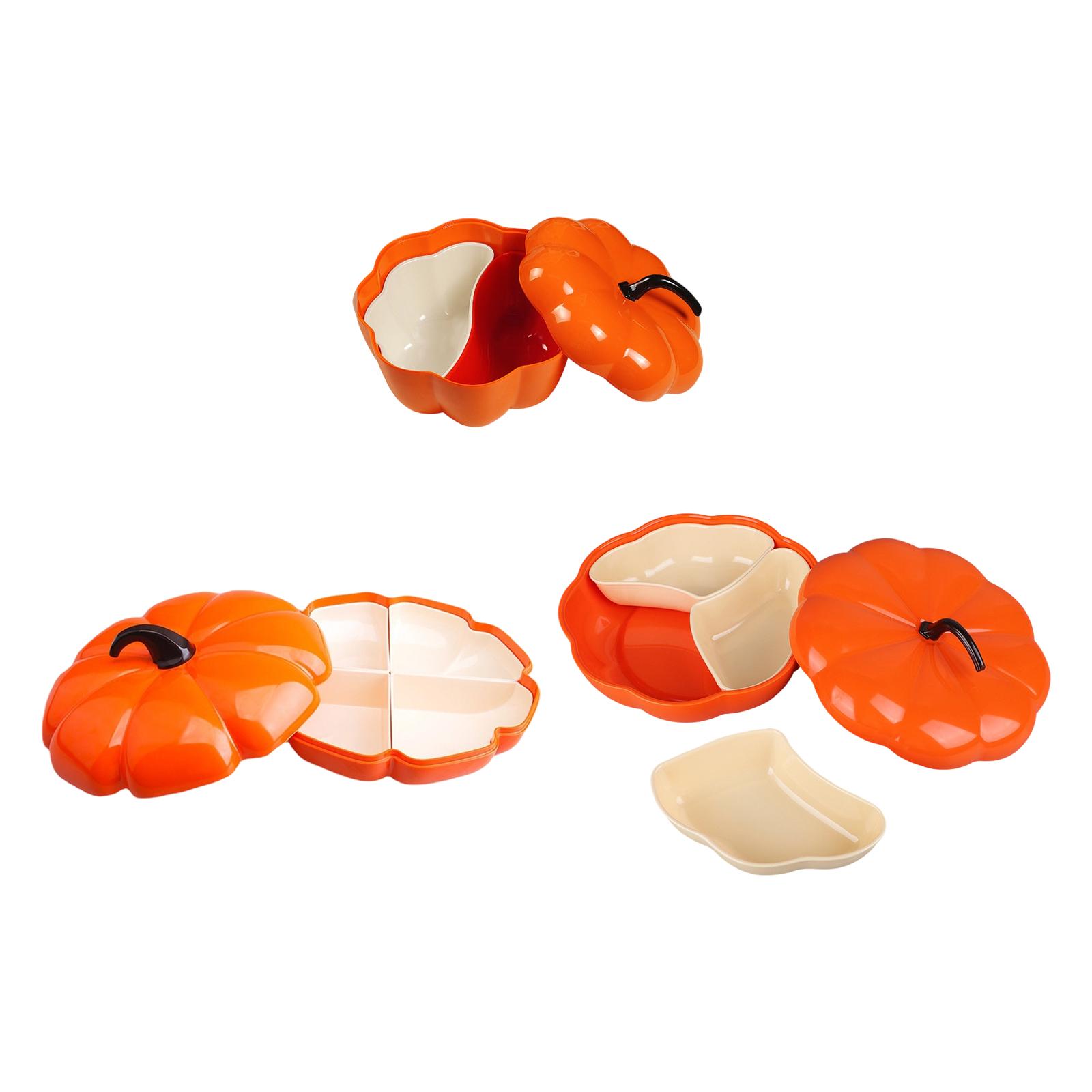 

Halloween Pumpkin Snack Tray Desktop Food Display with Lid Candy and Nut Dishes for Cookies Sweets Nuts Dessert Chocolates 2 Grids