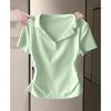 Short-sleeved Front Shoulder T-shirt Women's 2025 Summer Polo Shirt New Design V-neck Slim-fitting Waist-pinching Thin Short Top