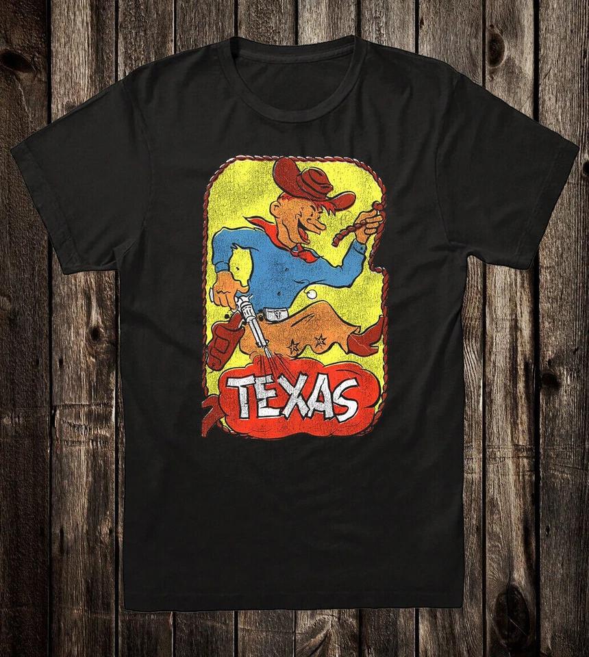 Retro Travel Tee T Shirt Texas Shooter Cowboy Funny Novelty Vtg Art S