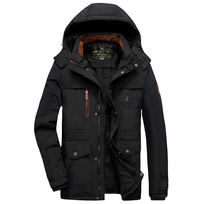 Men's Fleece-Lined Cotton Jacket: Winter Casual, Multi-Pocket, Cold-Resistant, Mid-Length Coat for Middle-Aged and Elderly