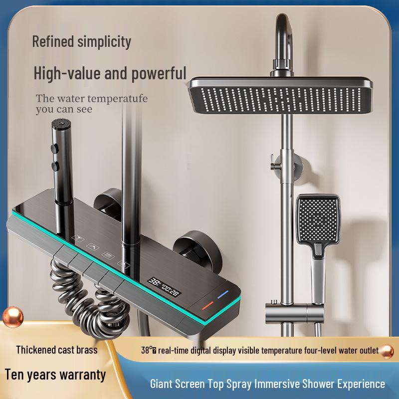 Gun Gray Thermostatic Shower Head Set with Digital Display & Ambient Light