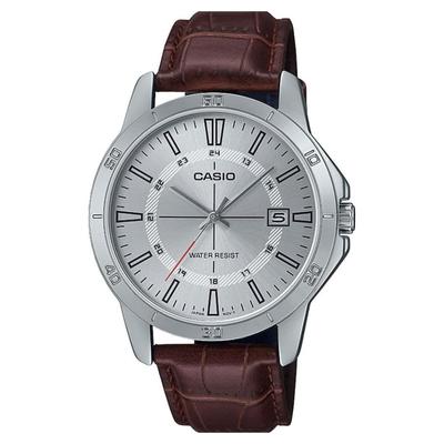 Casio Men's Watch MTP-V004L-7CUDF Silver Dial Brown Band Brown-Silver One Size Strap