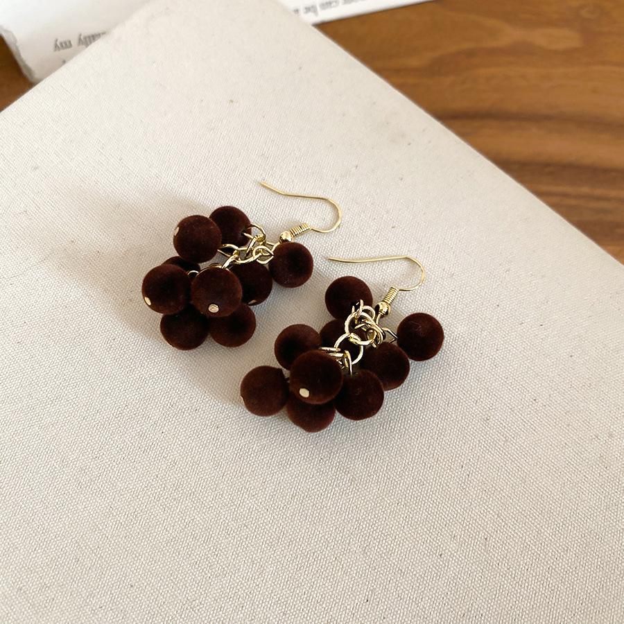 Flocking grape fringed necklace ear hook autumn and winter retro jewelry set ornament women