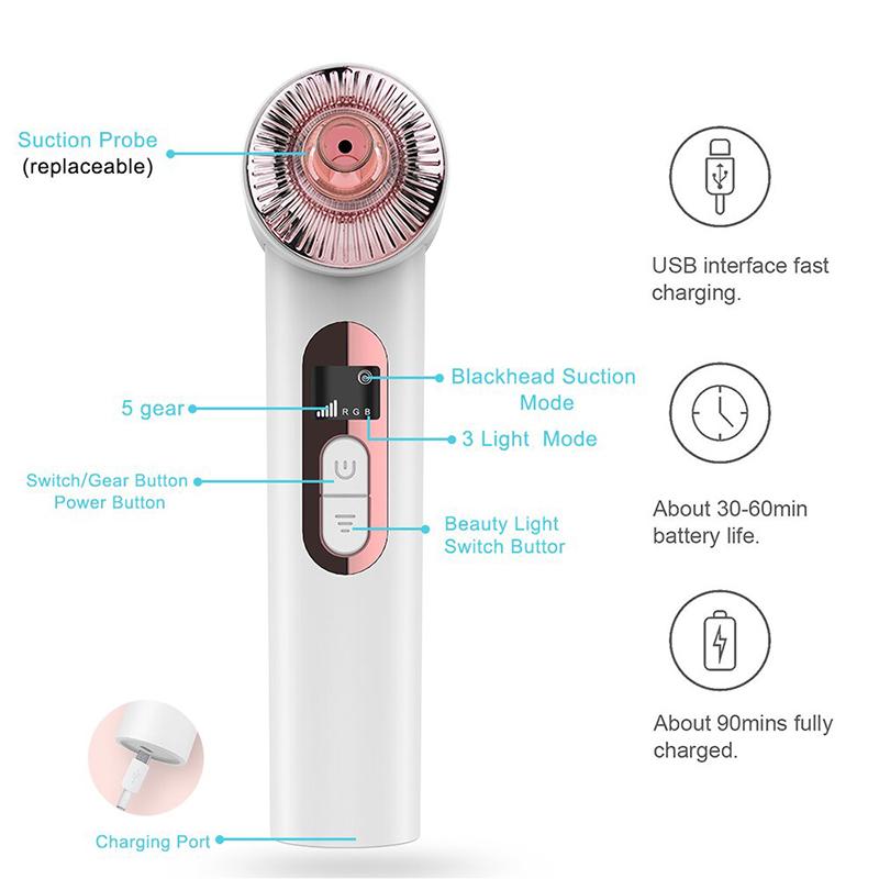 Hot Cold Compress Blackhead Remover Multiple Function Skin Care Device Acne Whitehead Blackhead Remover With HD Camera