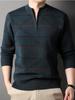 Men's Casual Striped Knit Sweater With 1/4 Zip, Long Sleeve Polyester & Acrylic Blend Top, Mature Style