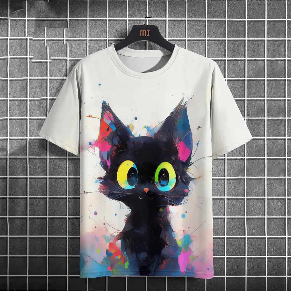 Fashion Summer Animal Cute Cat 3D Print T-Shirts Streetwear Men Casual Oversized O-Neck Short Sleeved T Shirt Tops Clothing
