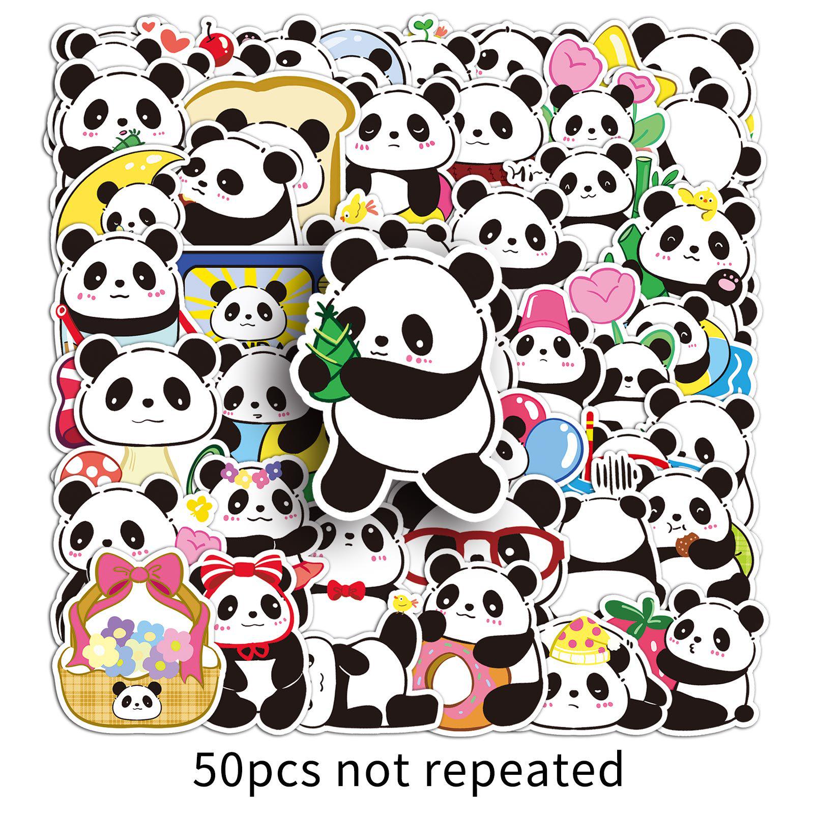 50 Original Cartoon Panda Stickers - Cute Animal Graffiti, Waterproof Decor for Journals, Small Mochi Stickers