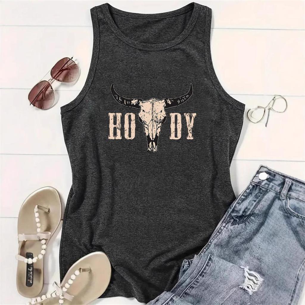 American Style Cow Pattern Women's Loose Tank Top