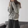 Contrasting color crew neck striped knitted cardigan autumn and winter new college style age-reducing casual soft waxy sweater women's coat