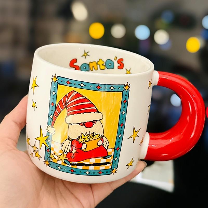 Kreative Weihnachten Große Mengen Keramiktassen Große Kapazität Cartoon Weihnachten Abstraktes Gemälde Kaffee Wasser Tassen Als Souvenirs