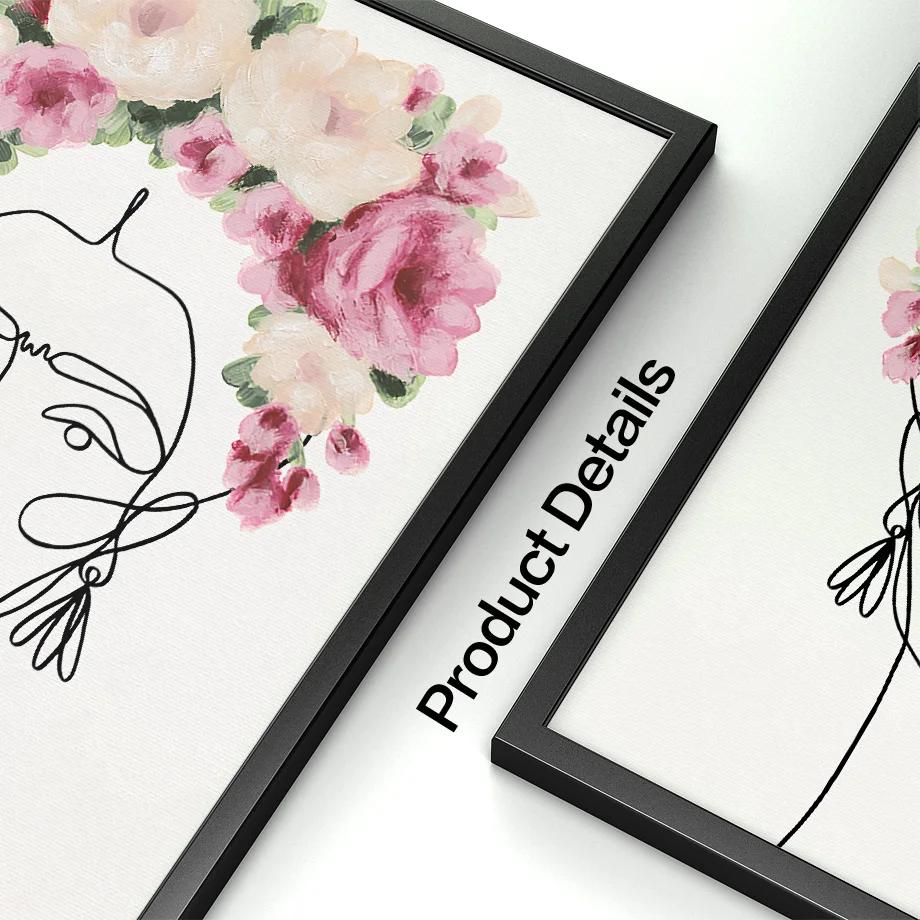 Nordic Canvas Painting Pink Flower Ace of Hearts Line Girl Wall Art Posters and Prints Wall Picture Living Room Bedroom Decor