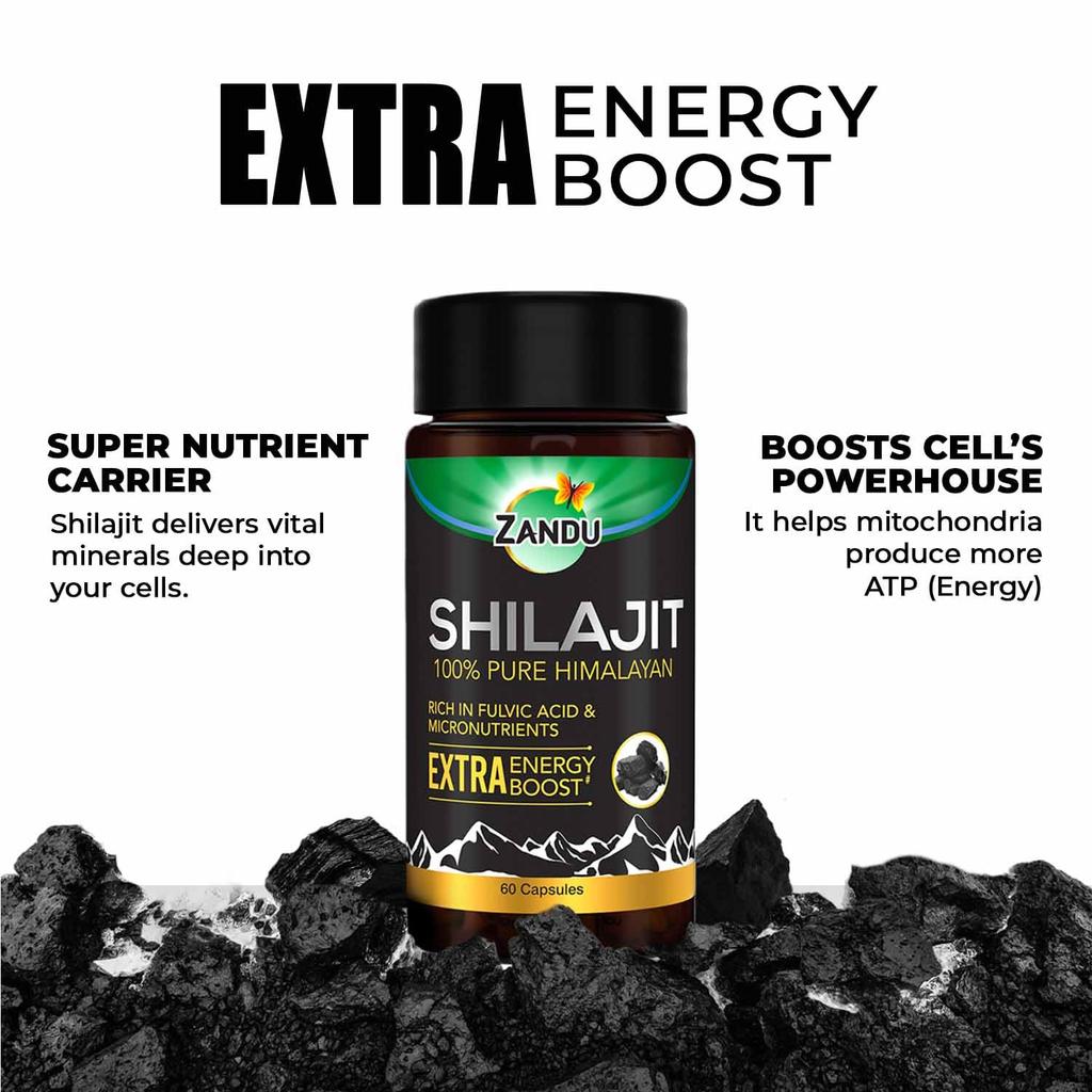 Zandu Shilajit Capsules 60 N | Pure Himalayan Energy Booster for Daily Stamina and Natural Vitality