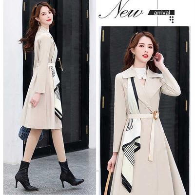 Women's Long Trench Coats  Autumn Lapel Double Breasted Slim Windbreaker Korean Elegant Belted Solid Coat Ladies Outwear