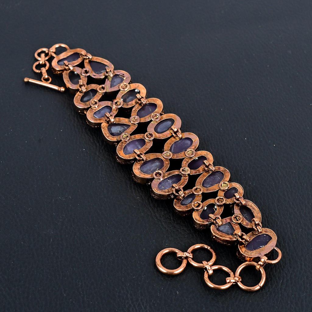 Amethyst Cuff Bracelet Real Gemstone Bangle, Copper Electroformed Bracelet Handmade Jewelry, Adjustable Bangle For Gift Women Jewelry