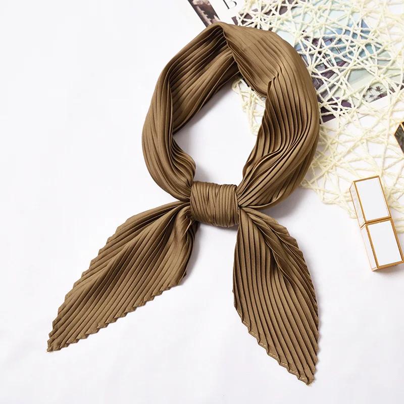 70*70cm Small Crinkle Hijab Scarf For Women Silk Satin Handkerchief Bag Scarfs Female Sqaure Headband Hair Scarves For Ladies