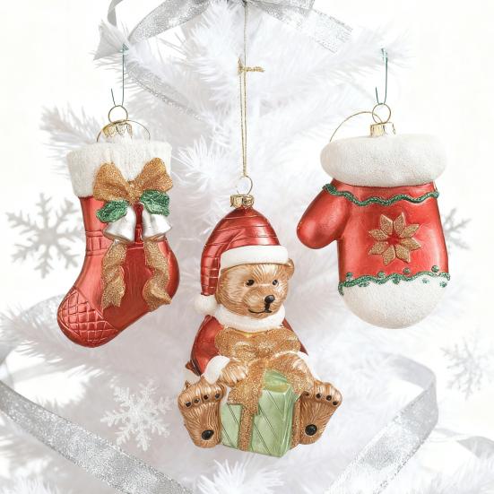 Christmas Ornaments Textured Bear Decorations Cute Playful Santa Hat Glove Sock Designs Versatile Xmas Tree Home Decor Accents