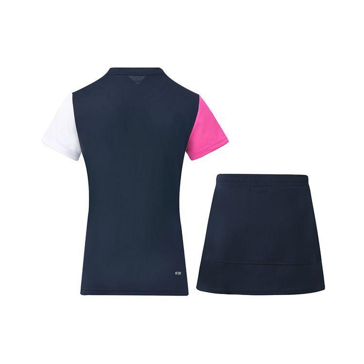 Li Ning Badminton Series Quick-Dry Training Competition Short Sleeve T-Shirt Skirt Set Summer Women Tops Deep-Navy-Blue AATS008-2