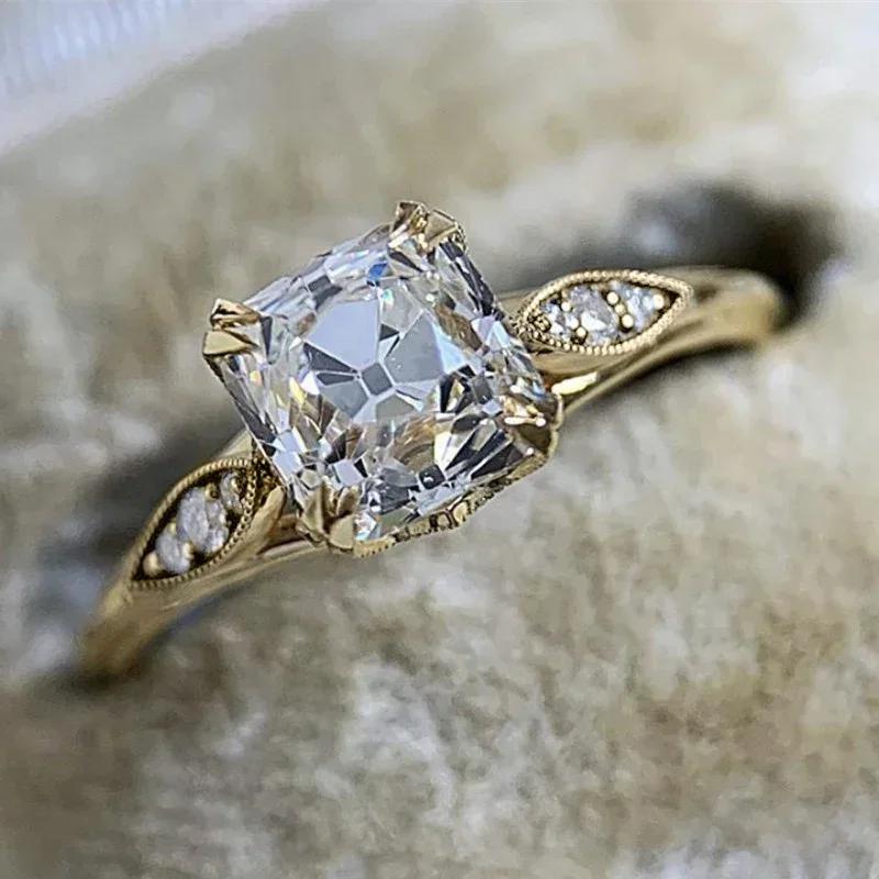 

New Luxury Princess Square Cubic Zirconia Wedding Rings for Women Gold Color Band Engagement Proposal Fashion Zircon 6