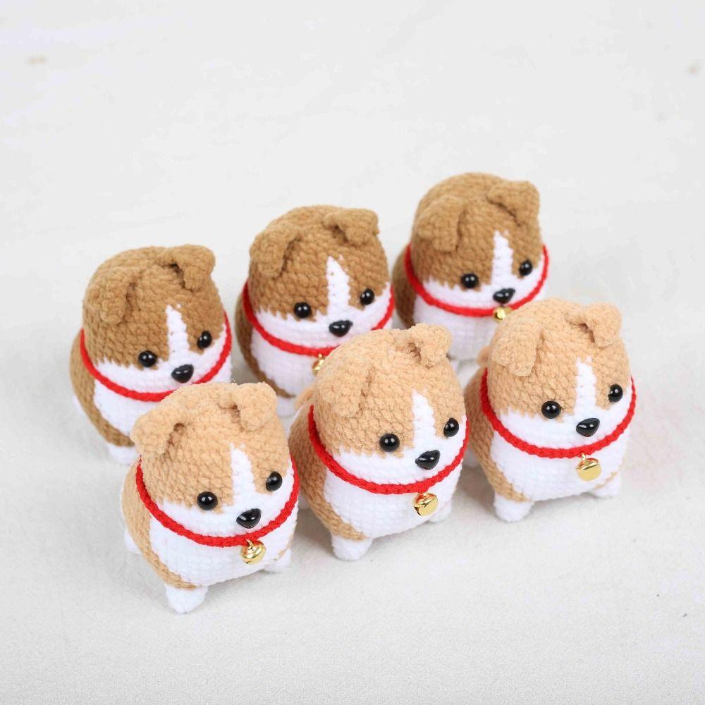 Handmade Knitted Dog Pendant Bag Decor Woven Key Ring Jewelry Gift Crochet Corgi Keychain Backpack