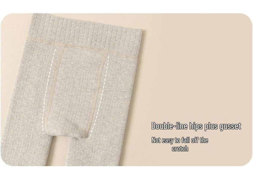 Girls' Autumn/Winter Thickened Velvet-Lined Cable Knit Leggings with Waist Protection