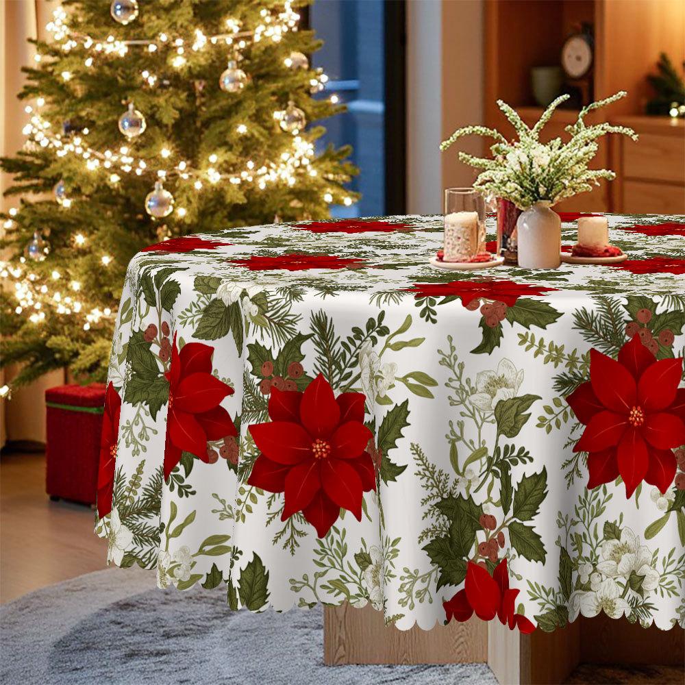 Christmas Safflower Green Leaf Tablecloth, European Pastoral Rectangular/Round Table Cloth, Dining Table Decorative Cloth