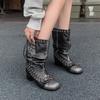 New Punk Women's Boots Trendy Square Toe Lace-up Retro Thick-soled Big Boots Fashion Handsome Motorcycle Texture Short Boots