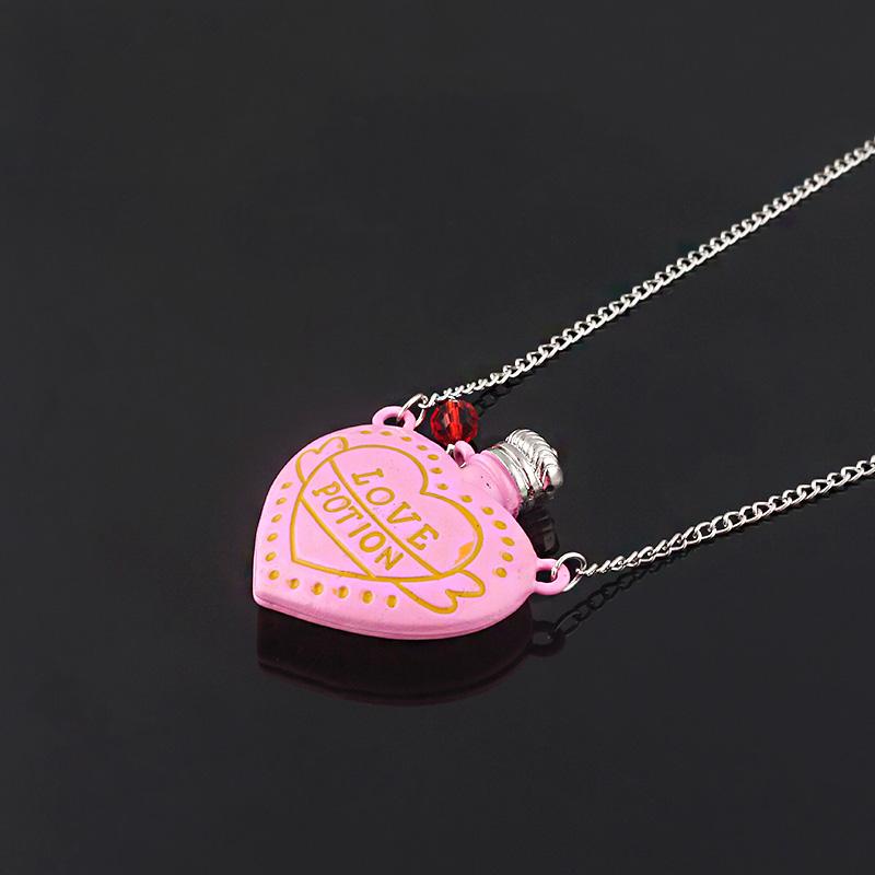 Love Potion Heart Bottle Pendant Necklace 3D Pink Bottle Angel Wings Crystal Necklaces for Women Lover Romantic Jewelry