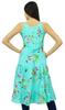Bimba Women Print Cotton Dress Speghatti Strap Flaired Summer Beach Kurta Kurti Long Tunic Aqua