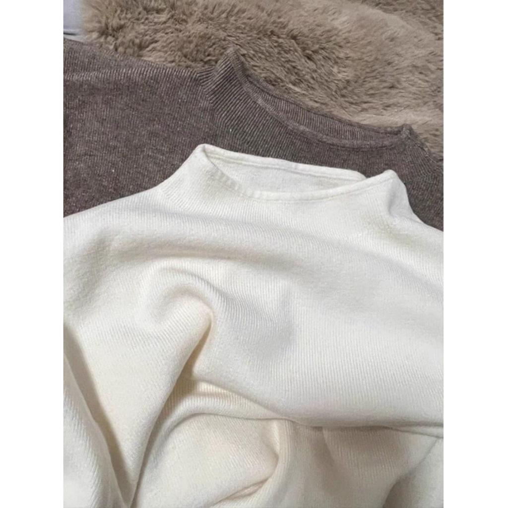 Women's Slim-Fit Semi-High Neck Knit Long-Sleeve Top for Autumn and Winter
