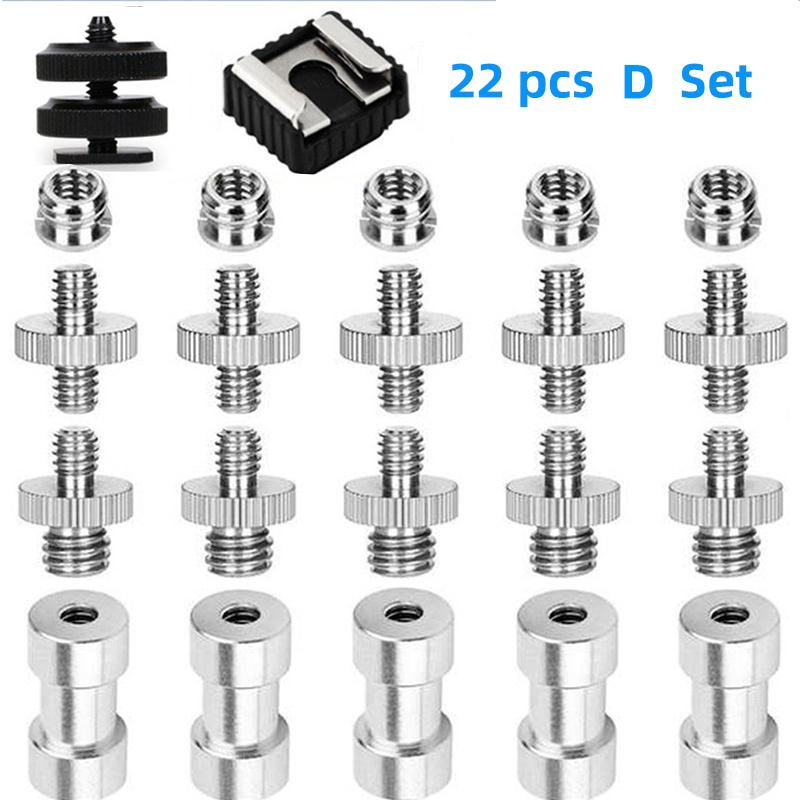22PCS 1/4"-3/8" Camera Mount Screw Adapter Kit with Threaded Ring Converters for DSLR Tripod Ballhead Photography Accessories