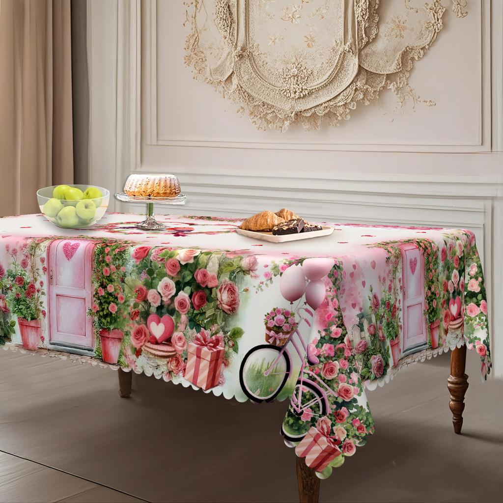 Pink Pastoral Tablecloth, Peach Blossom Bird Love Element Waterproof And Oil-Proof Leave-In, European Round Dining Table Cloth