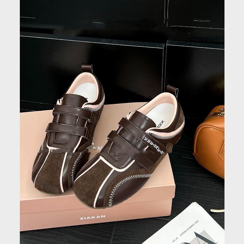 

Fashion round head flat bottom Mary Jane shoes women s new color matching Velcro bow ballet shoes 40