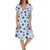 Women's Casual Fashion V-Neck Short Sleeve Floral Print Midi Flowing Dress