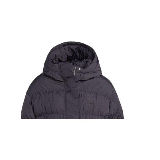 Adidas Originals Solid Color Micro Logo Single Line Inset Pocket Quilted Pleated Full Zip Double Pull Hooded Cotton Jacket Women Jacket Black II8467