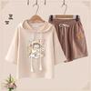 2024 Junior High Girls' Cute Bear T-Shirt & Shorts Set - Japanese Style