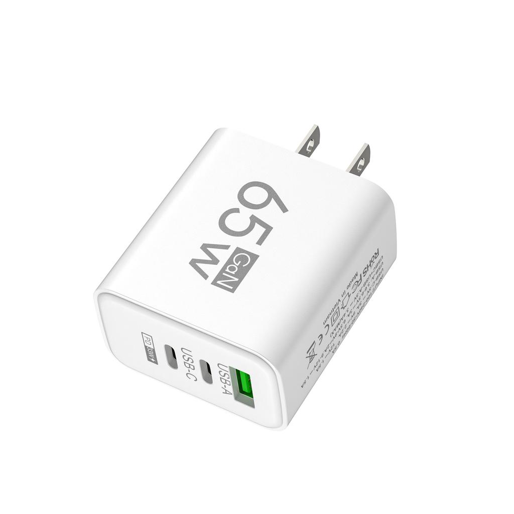 65W GaN Charger USB PD Type-C Fast Charging 3-Port Phone Adapter QC3.0 Compatible with IPhone 15 Pro Max Samsung Galaxy