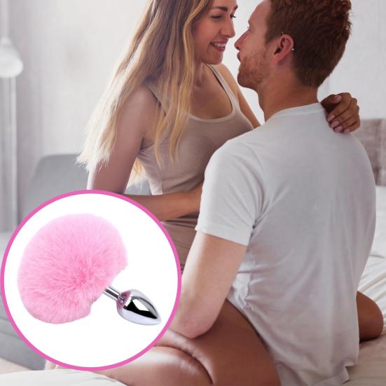 Stainless Steel Anal Plugs with Bunny Tail Tapered Faux Fur Silicone-Free Butt Plugs for Beginners Comfortable