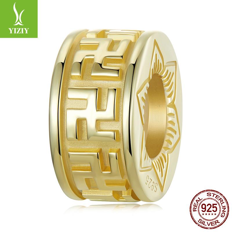 Gold Element Small Golden Buddha 925 Sterling Silver Accessories Vajra Pestle Swastika Diy Beaded Bracelet